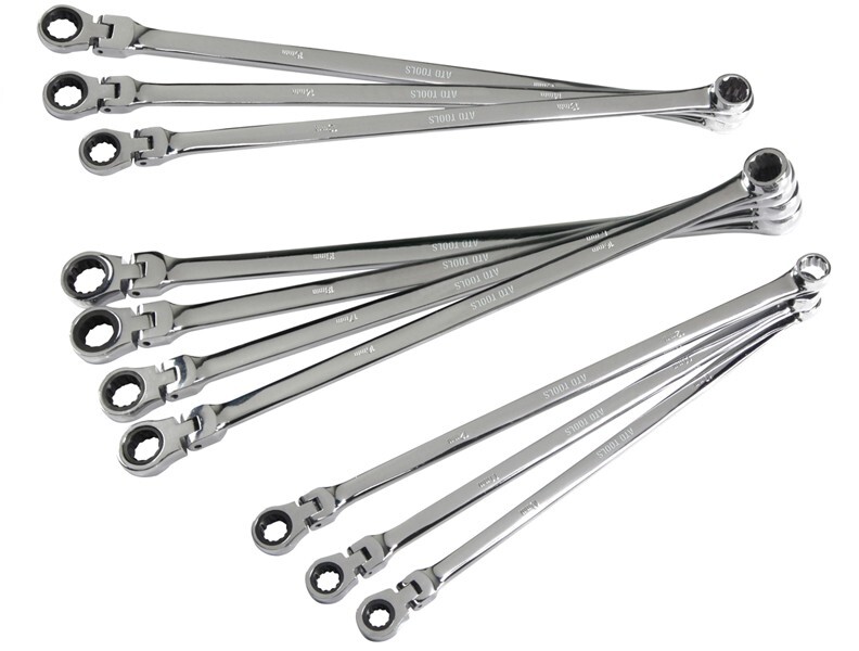10 Pc. Metric Ratcheting Flexible Head Extra Long Wrench Set