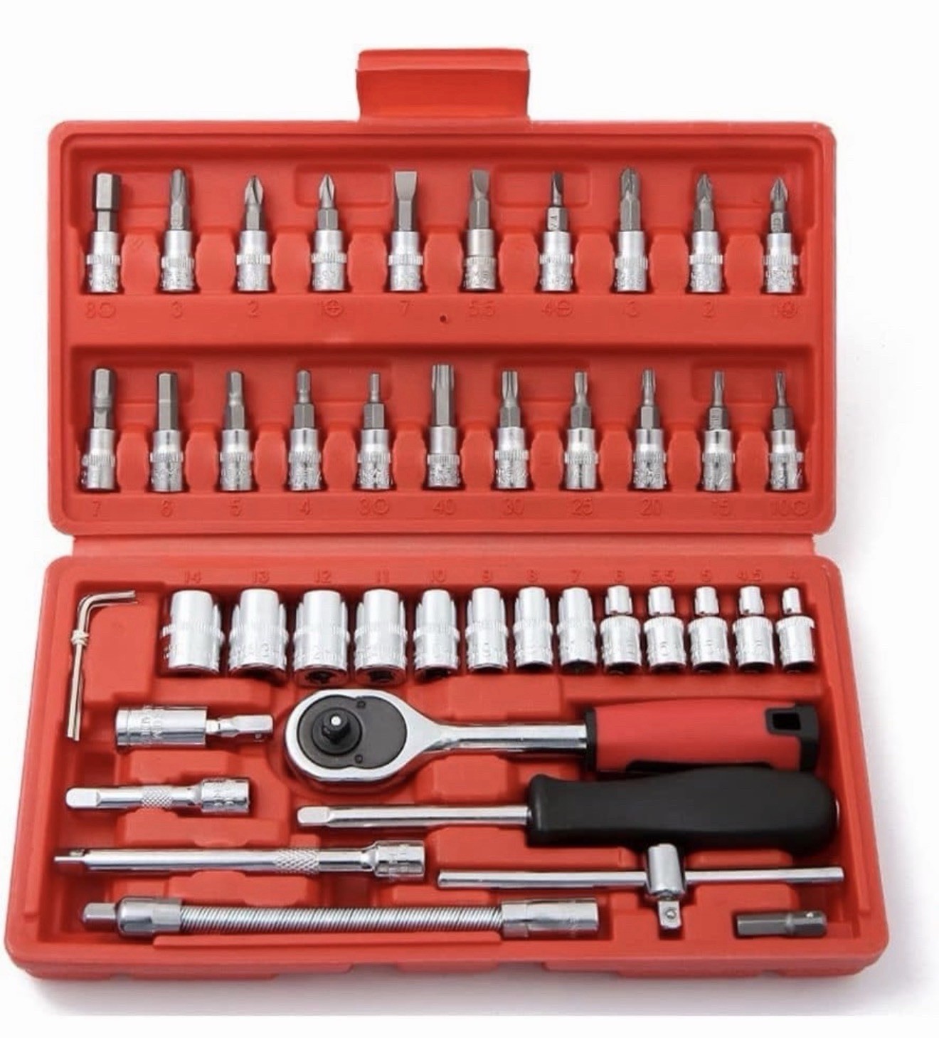 46 Pieces 1/4 in. Drive Ratchet Socket Wrench Set with Quick-Release Ratchet