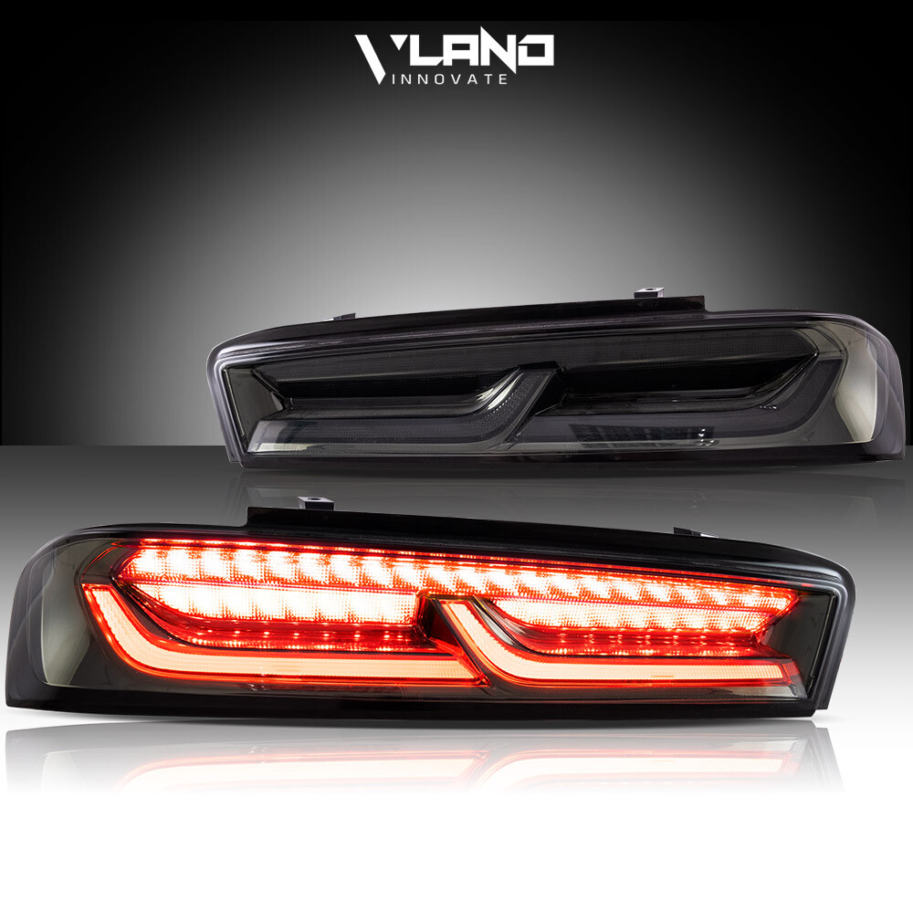 VLAND LED Tail Lights For Chevy Camaro 2016-2018 DRL FULL Smoke Red Signal Light