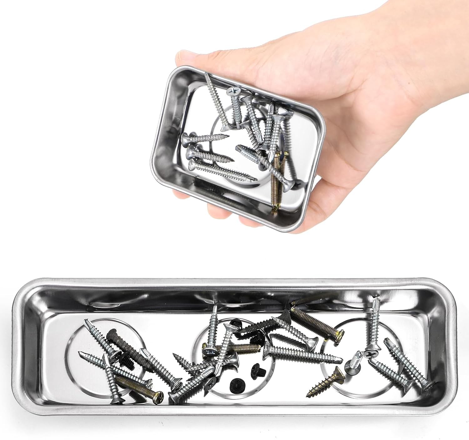 Set of 6 Small Magnetic Parts Trays, Stainless Steel Magnetic Tray Set