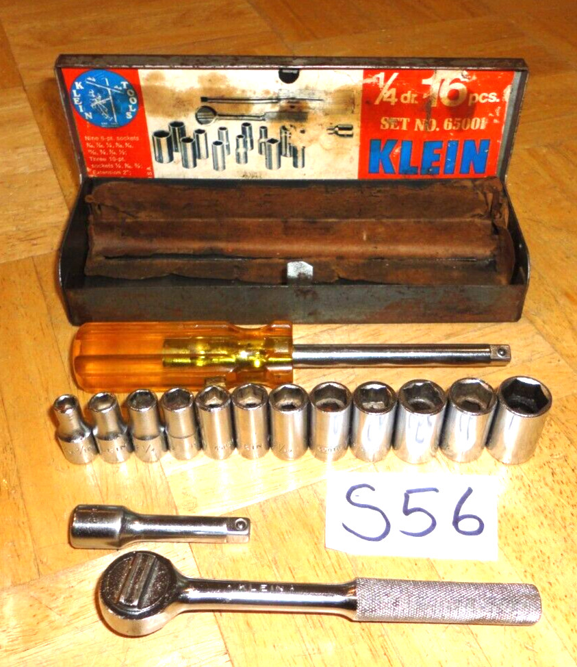 KLEIN TOOLS 16 PIECE 1/4 DRIVE GENERAL SERVICE SET 7 IN CASE 65001 VINTAGE 60’S