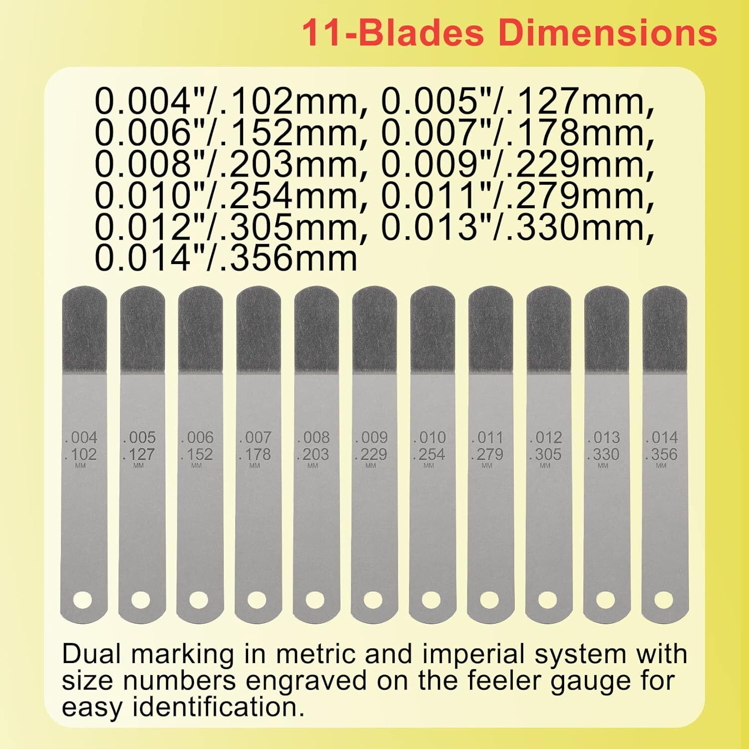 A308 Offset Valve Tappet Gauge 11-Blade Feeler Gauge Kit Sizes 0.004″ to 0.014″