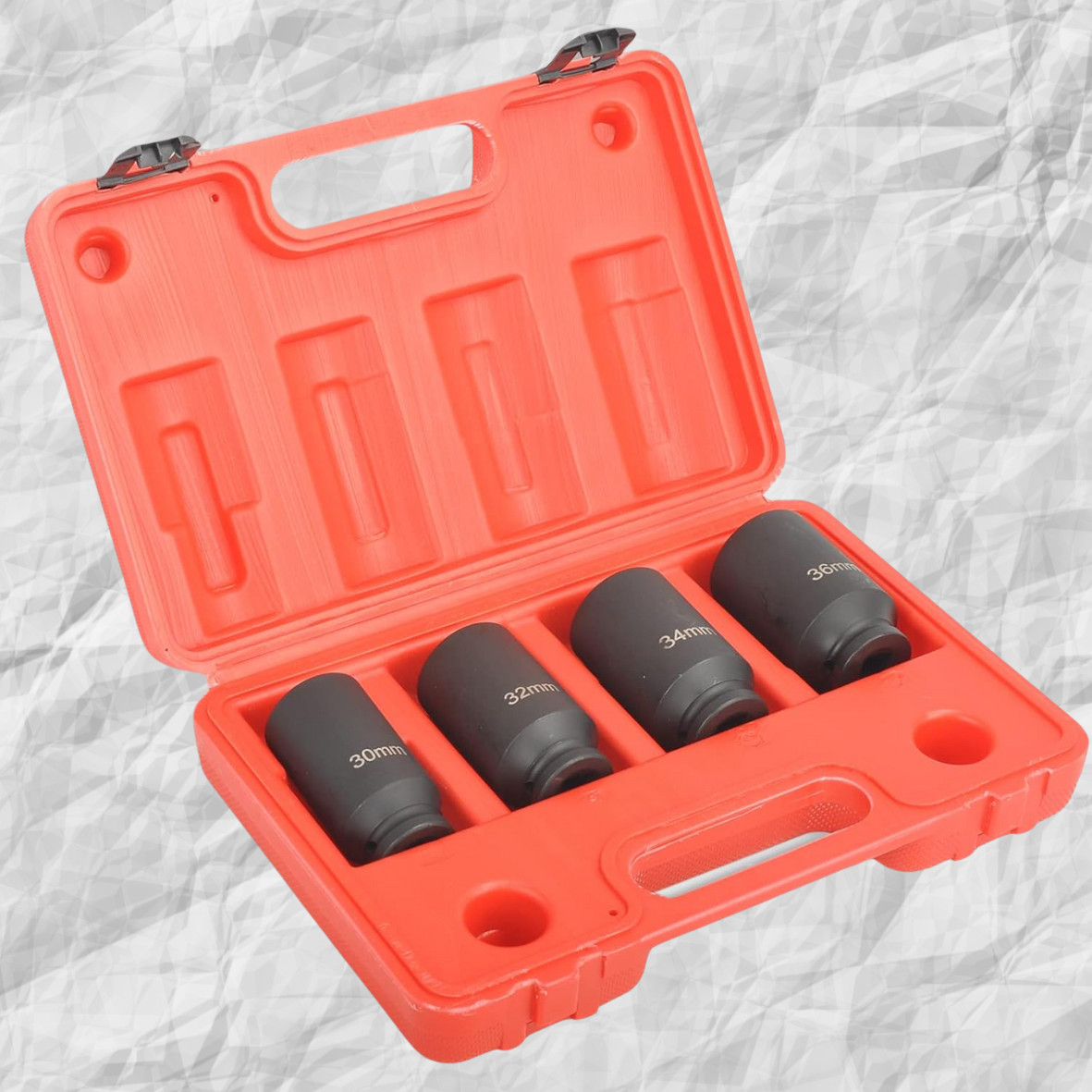12 Point 4pc 1/2″ Drive Deep Spindle Axle Nut Socket Set 30mm 32mm 34mm 36mm