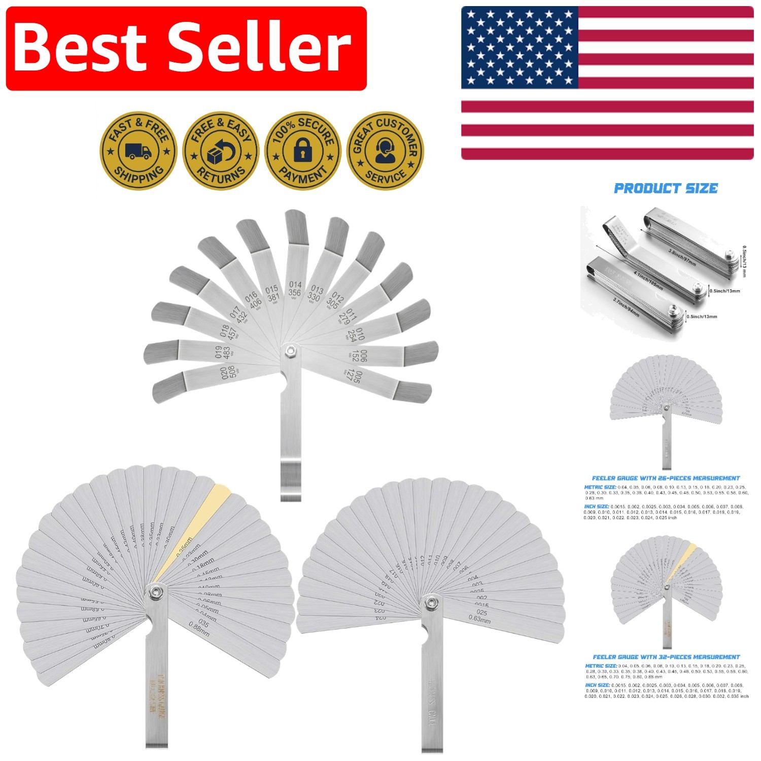 3-Piece Foldable Feeler Gauge Set: Durable Manganese Steel with Metric & Inch