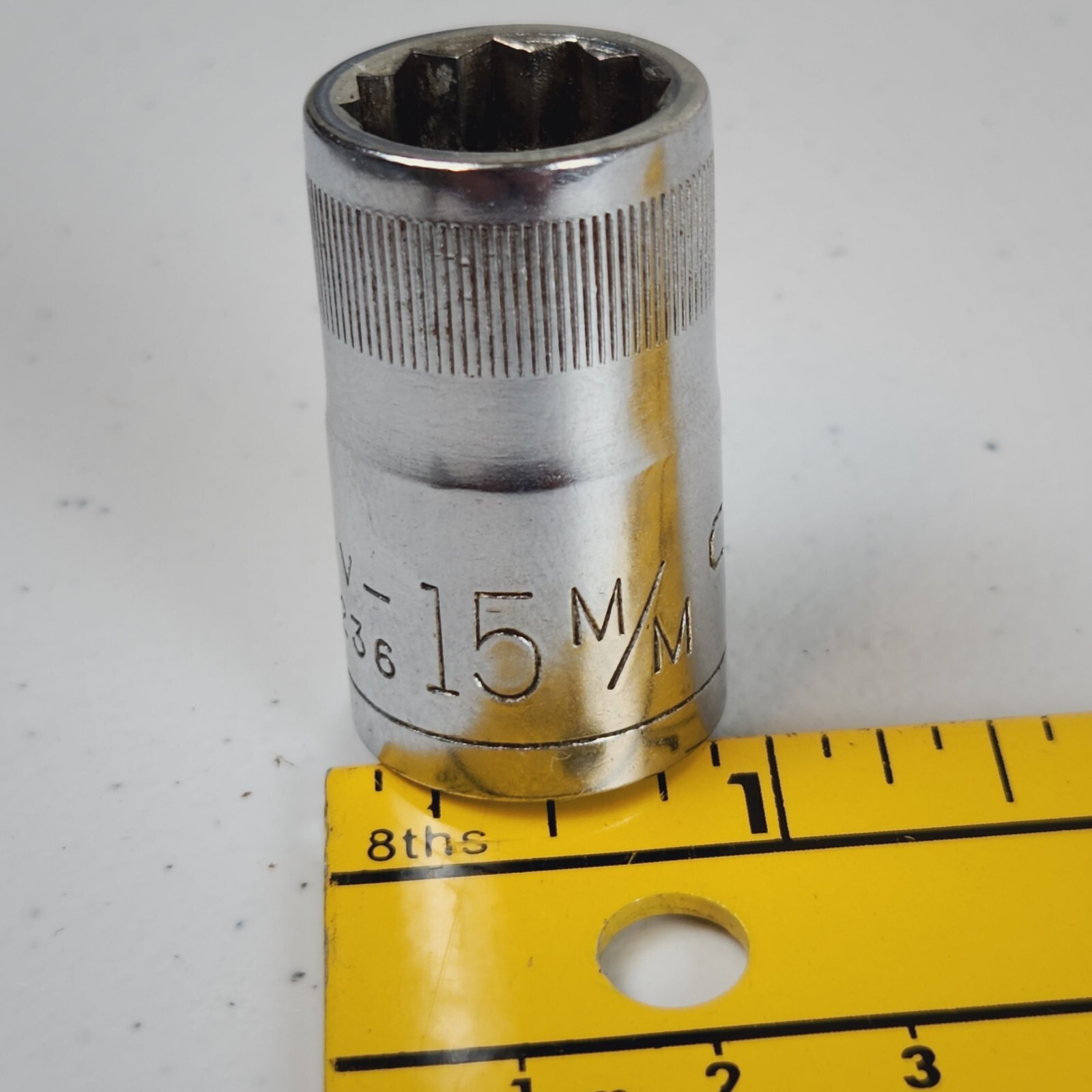 Vintage Craftsman USA 15mm 12 Point 1/2″ Drive Shallow Socket 44236 -VV- Series