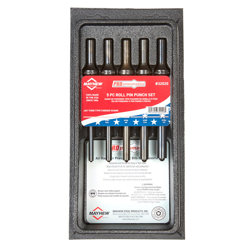 Mayhew 32020 5 Piece Pneumatic Roll Pin Punch Set | Made in the USA