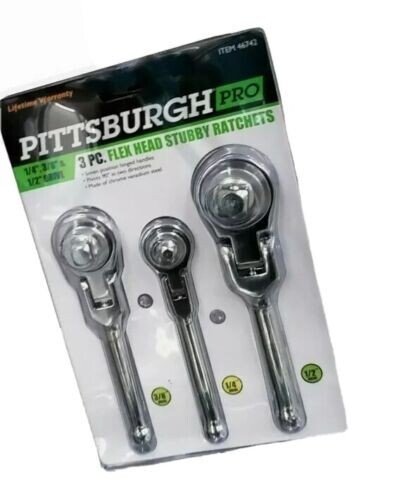 BRAND NEW Flex Head Stubby Ratchet Set 3 Piece 1/4 in, 3/8 in. and 1/2 in. SALE