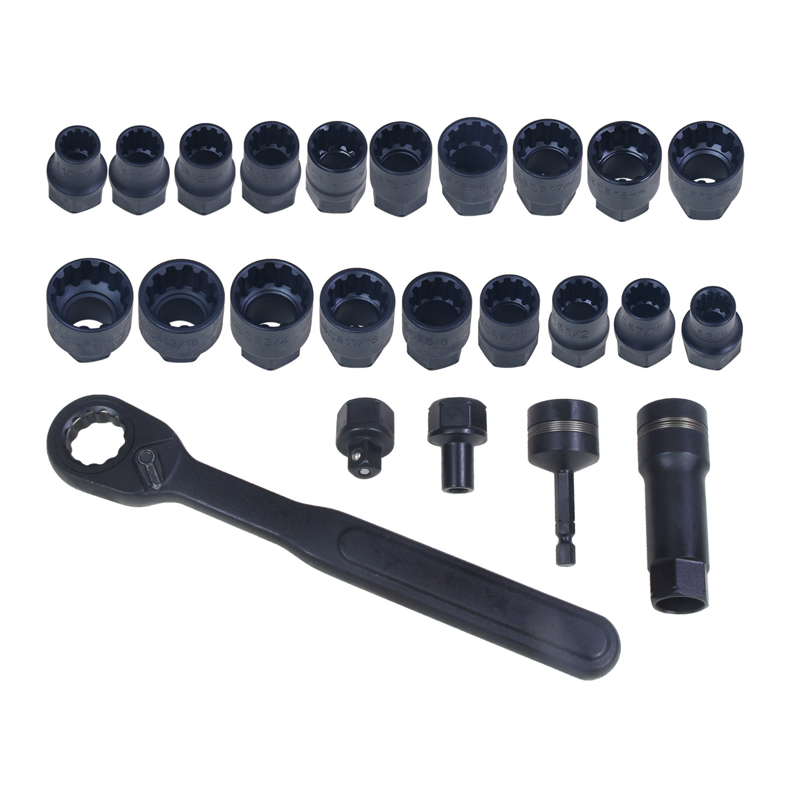 24PCS 3/8″ Drive Metric Sleeve Tools Socket Wrench Set 10-19MM SAE 3/8″-7/8″