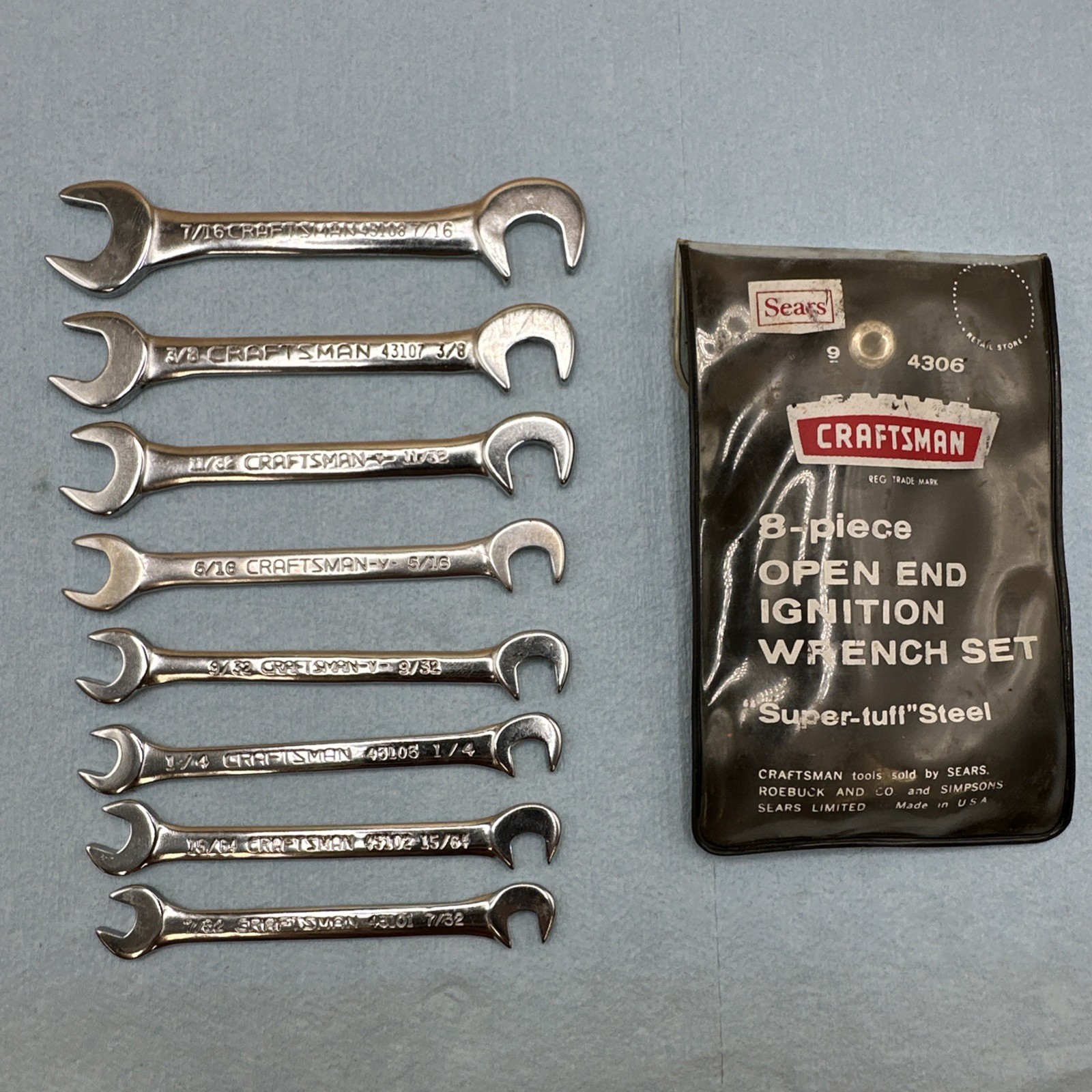 Craftsman USA 4306 8 Pc Angled Open End Ignition Wrench Set 7/32″-7/16″ SAE