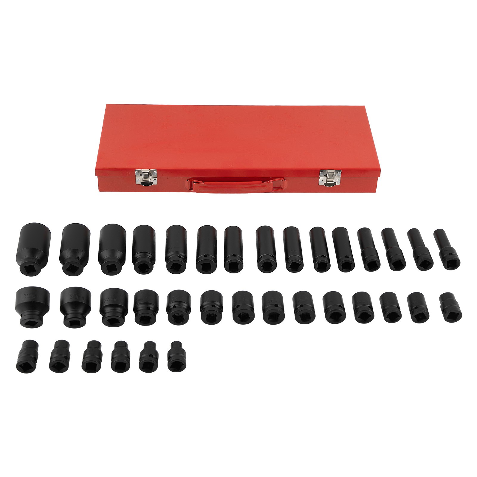 35* 1/2″ Deep Impact Socket Set Drive 8mm-32mm Metric Garage Sae With Case Tool