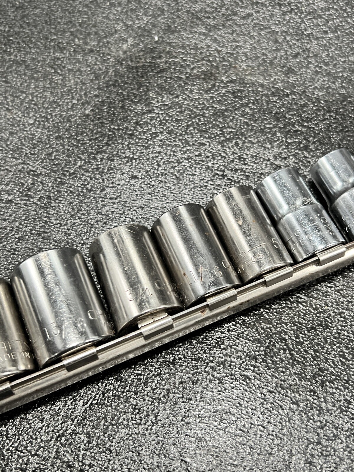 Vintage Craftsman USA Socket Set SAE 11pc 1/2”Dr 12pt 7/16”- to 1-1/4” -G- Rail