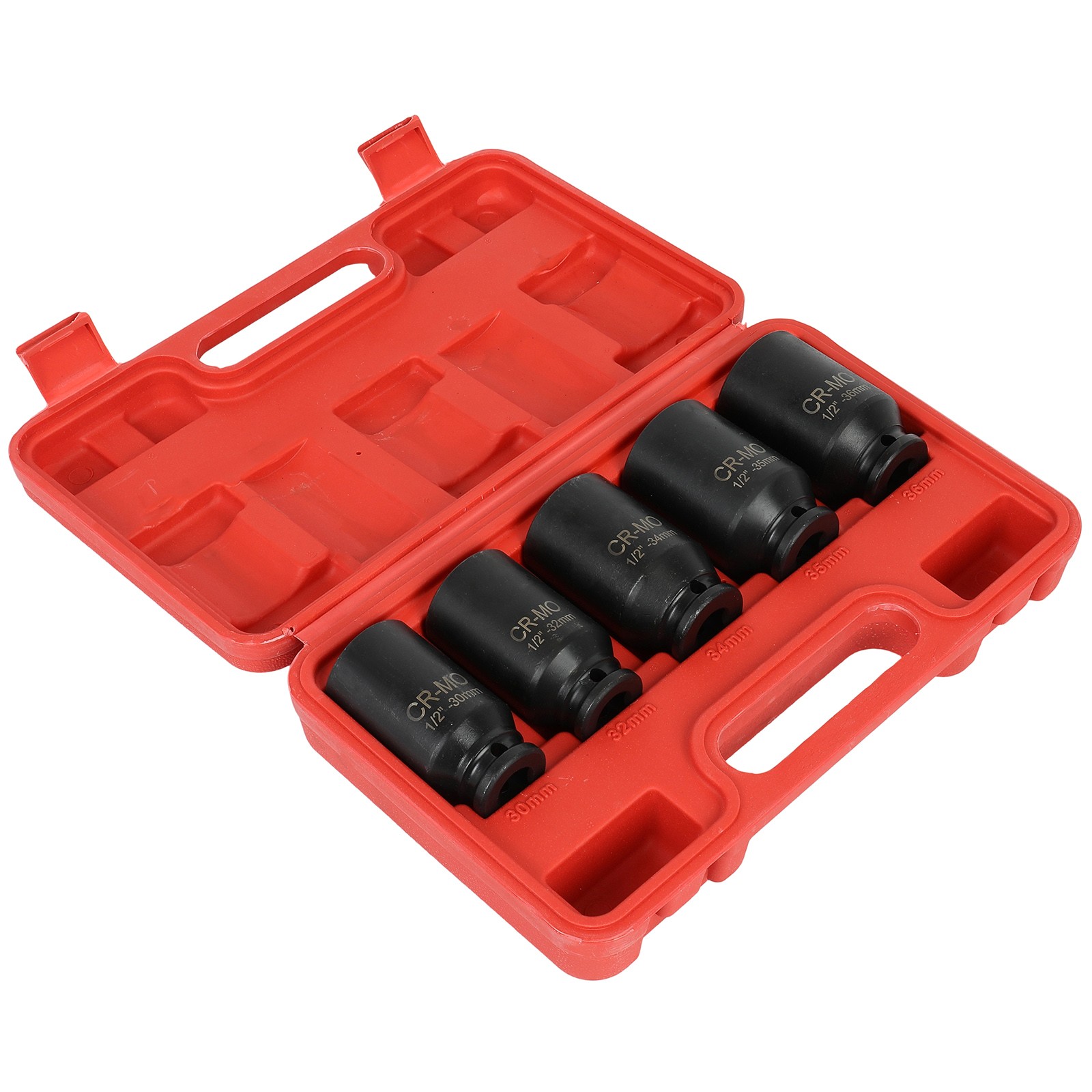 5pcs 1/2» Deep Spindle Axle Nut Socket Set 12 Point 30mm 32mm 34mm 35mm 36mm