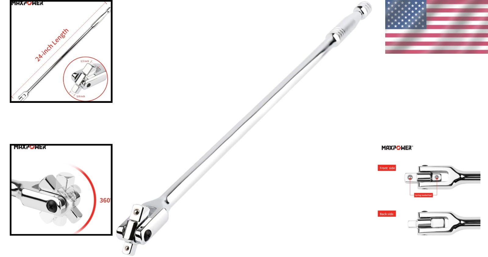 Sturdy 24″ Breaker Bar with 3/8″ and 1/2″ Drive