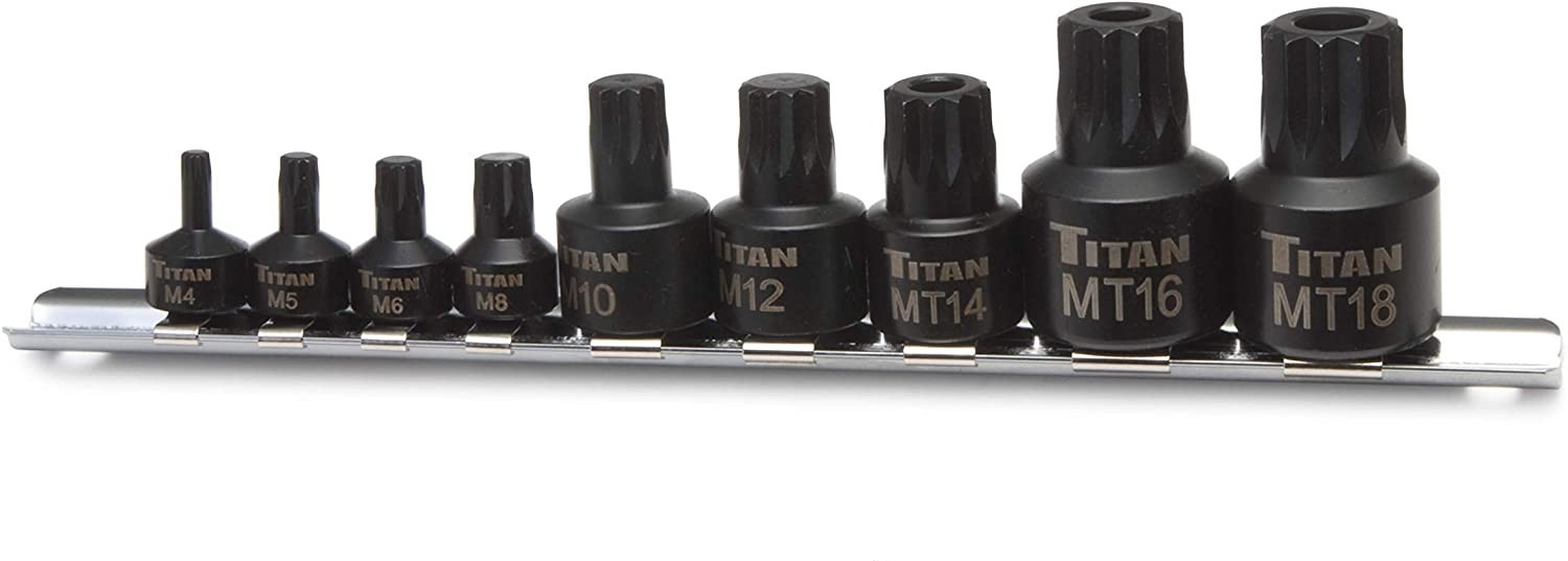 Titan 16138 9pc Impact Grade Stubby XZN Triple Square Bit Socket Set