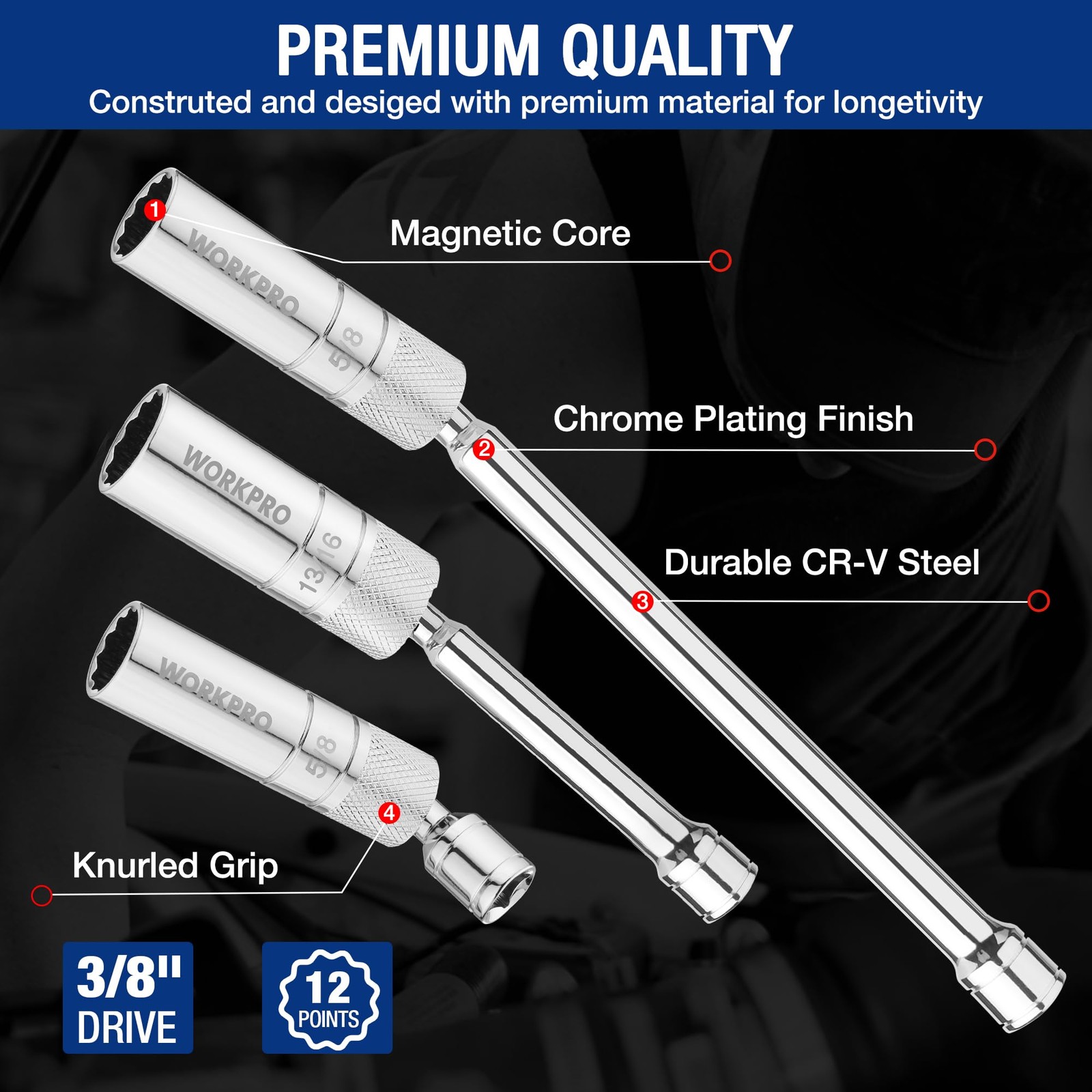 7PCS Magnetic Swivel Spark Plug Socket Set, Include 9/16 inch, 5/8″, 13/16″ 14mm