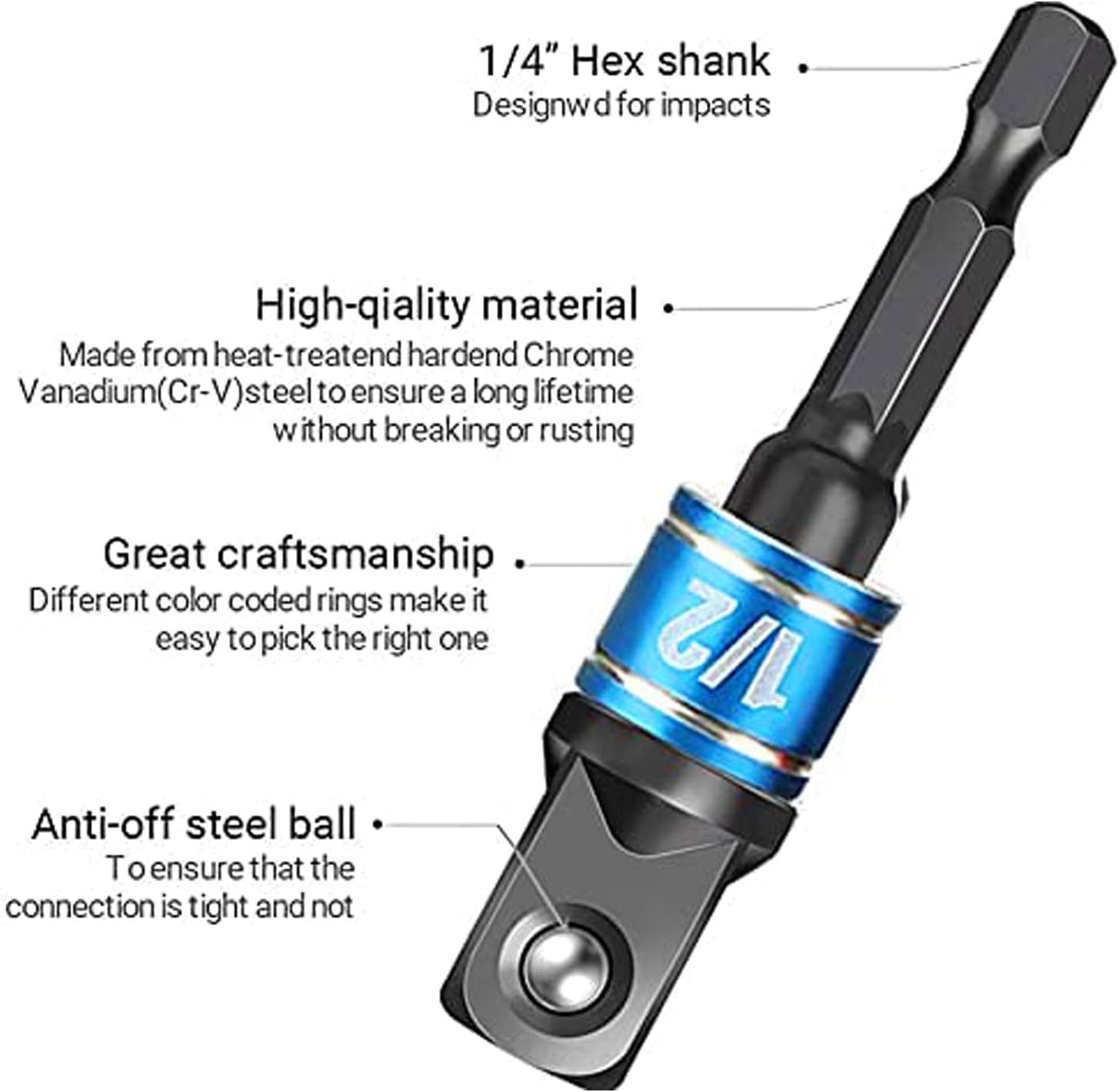 Stainless Steel 3-Pc Socket Wrench Adapter Set with Right Angle Drill Attachment