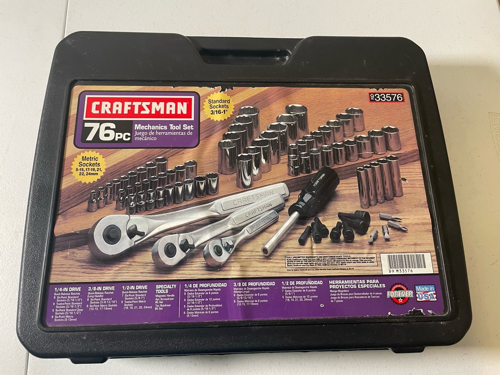 New Sears Craftsman USA Nos 76pc Mechanics Tool Set Socket Ratchet 33576
