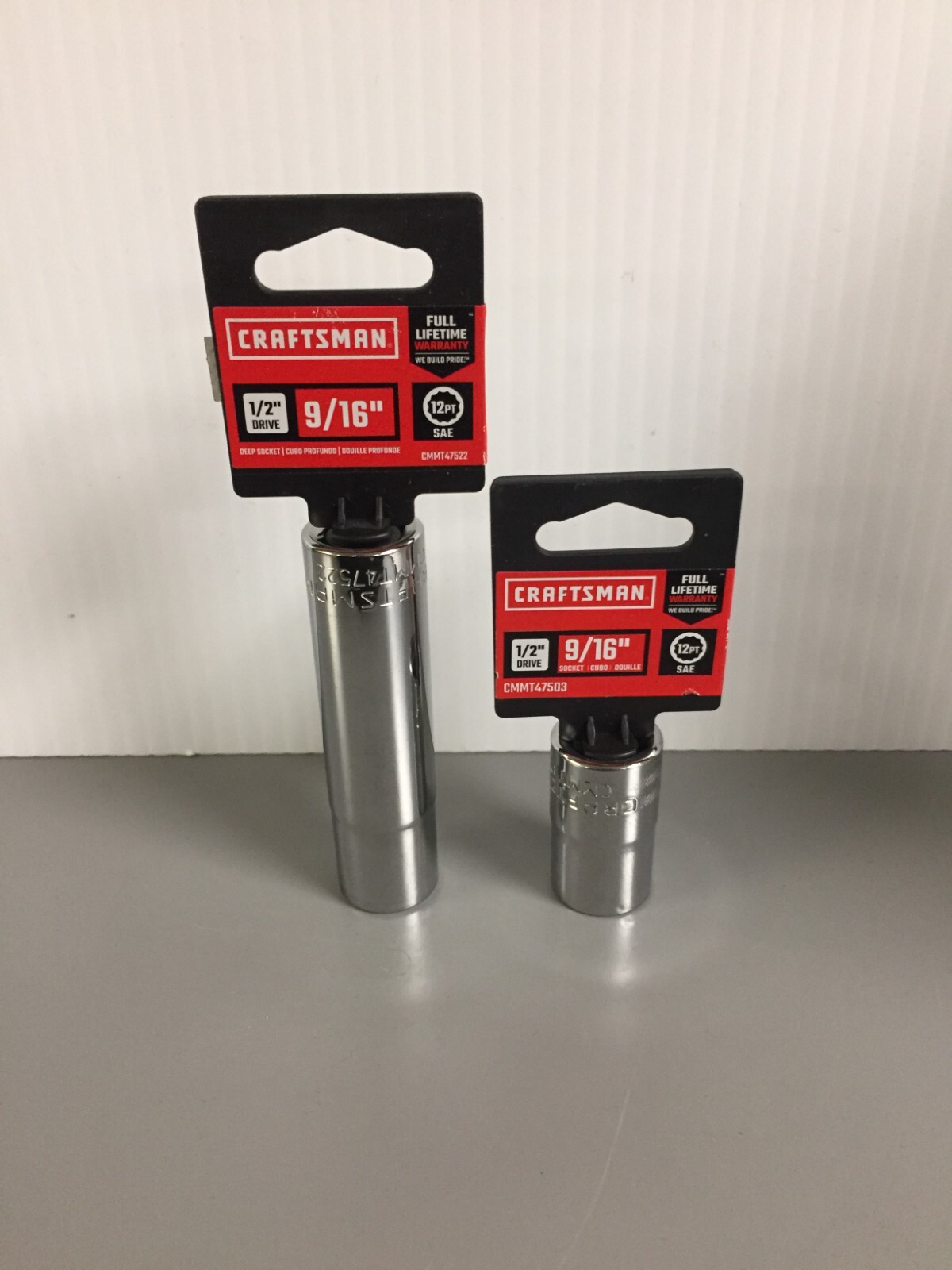 Craftsman 9/16 in. X 1/2 in. drive SAE 12 Point Deep & Shallow Standard Sockets