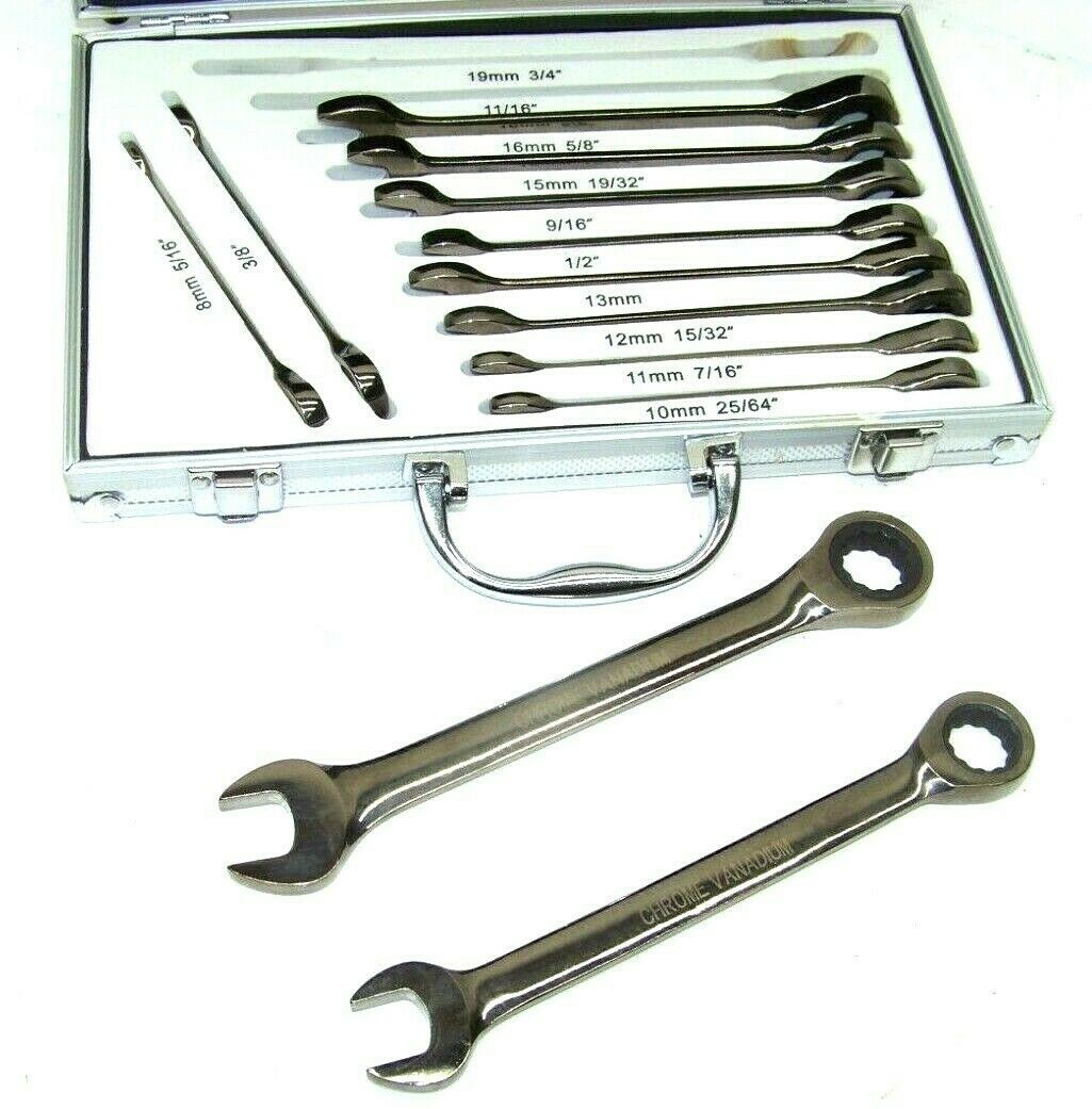 12 PC RATCHET WRENCH COMBINATION DUO-METRIC BOX- OPEN END 72 TEETH SAE MM