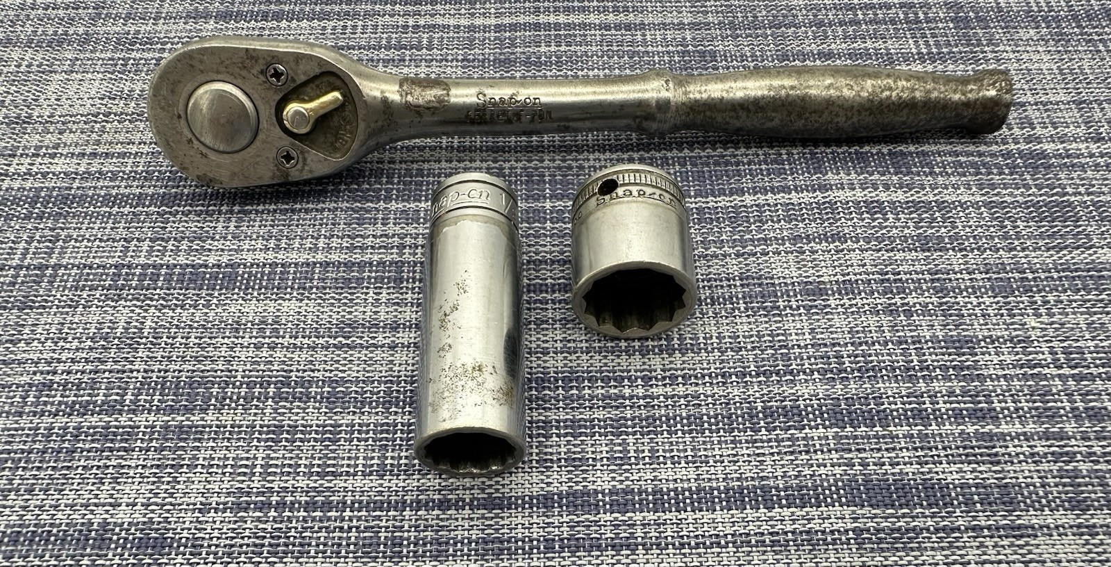 Snap On Vintage 3/8 Drive Ferret Ratchet F-70N & 2 Bonus Sockets