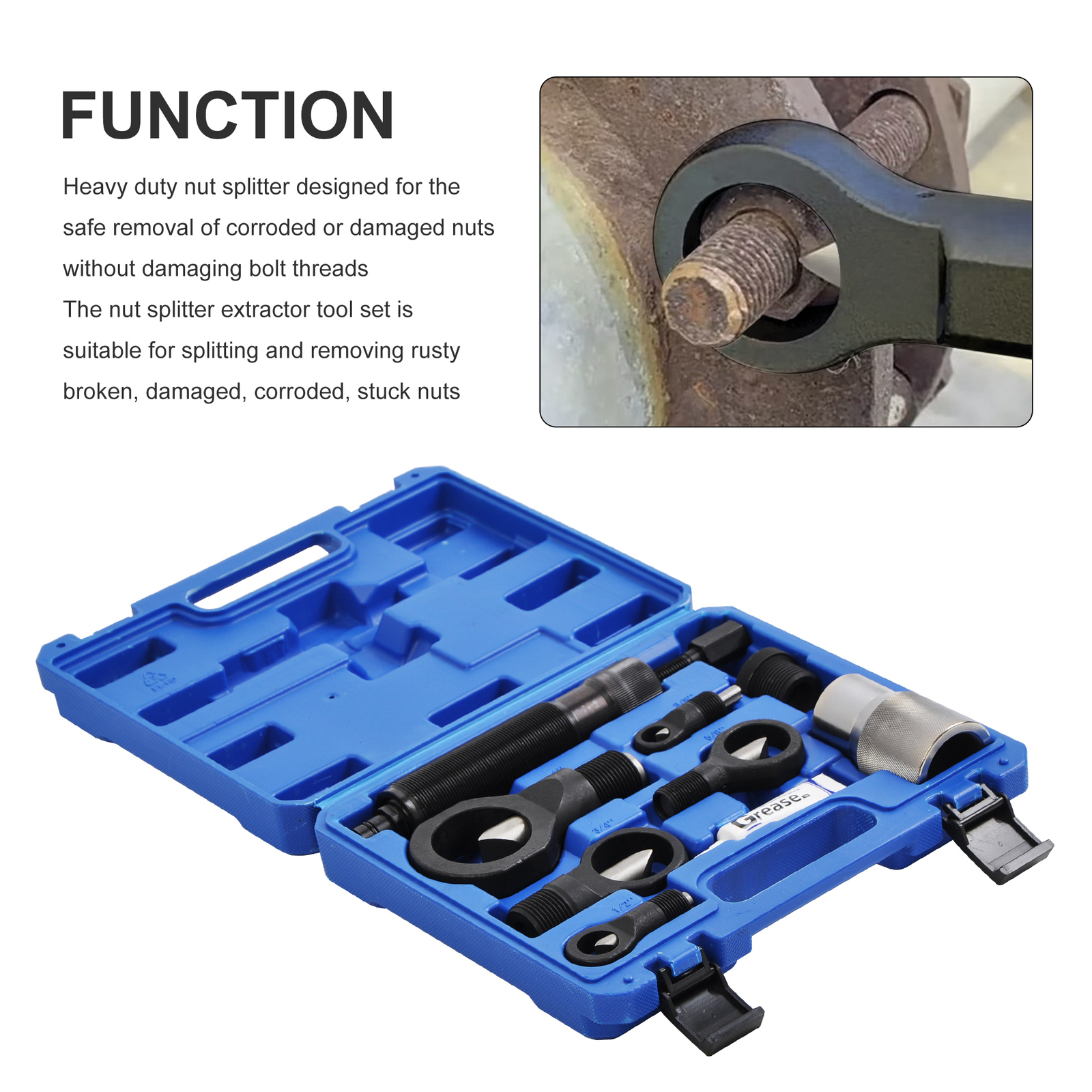 Hydraulic Nut Splitter Kit Breaker Separator Extractor Tool w/ 10T hydraulic ram
