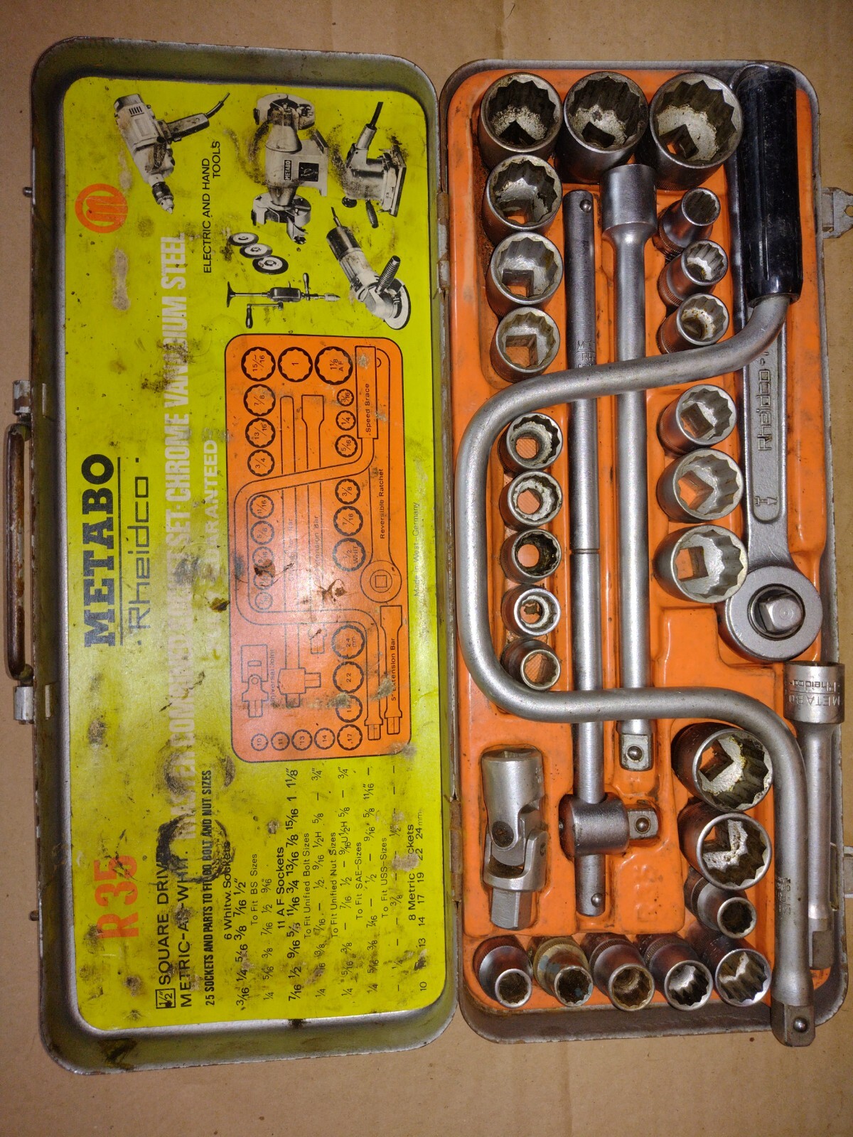 Metabo Rheidco R35 1/2″ Drive Socket Set A/F – WHIT & Metric MADE IN W-GERMANY