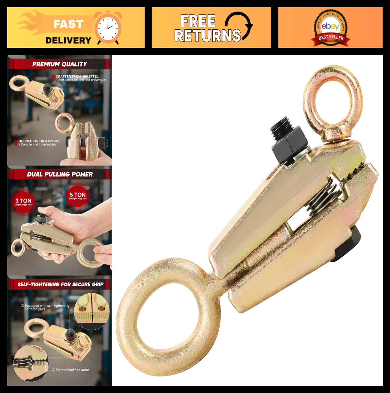 5 Ton Auto Body Repair Clamp Tool | Self-Tightening Frame Pull Clamps for Collis