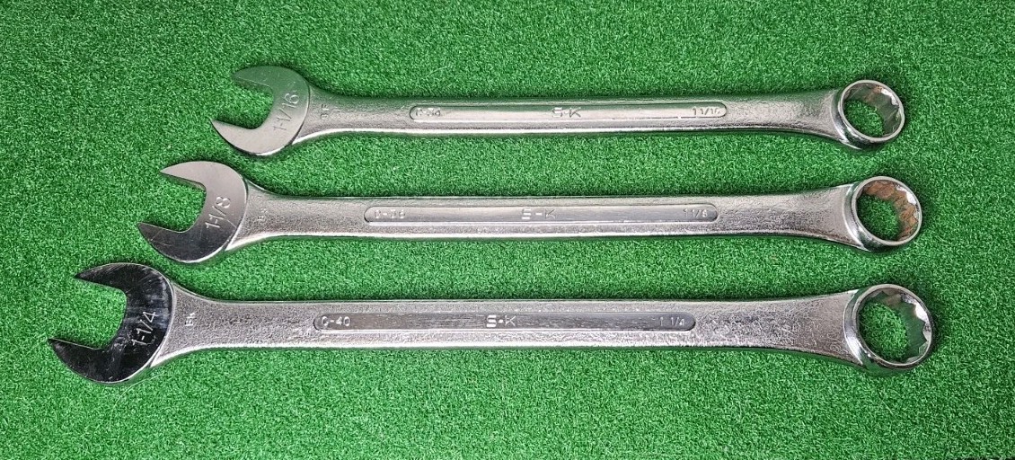 Vintage S-K Wayne 3pc Large Size Combination Wrenches USA 1-1/16″ 1-1/8″ 1-1/4″