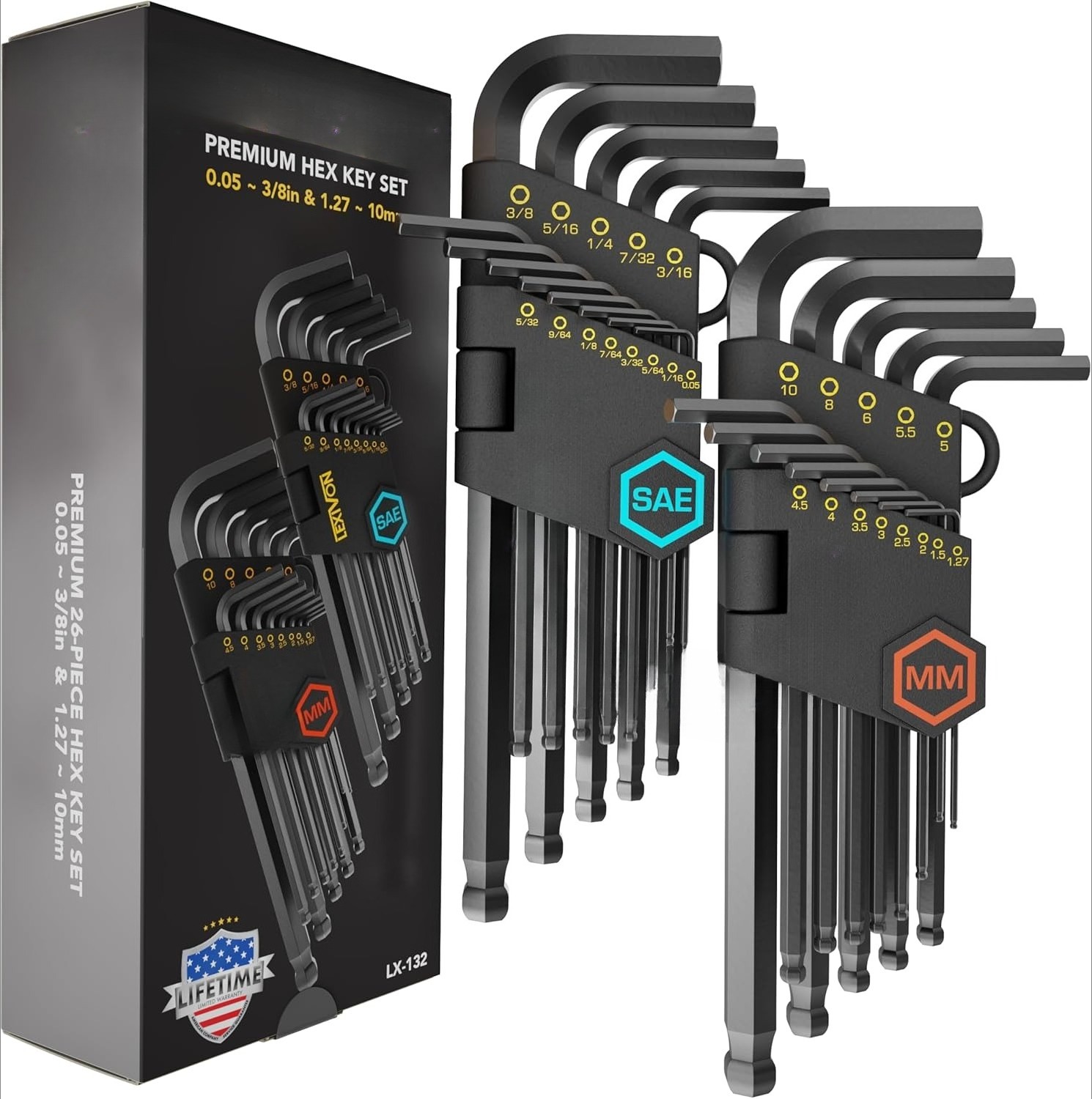 Hex Key Set, 26-Piece Premium Metric and Imperial Hex Key
