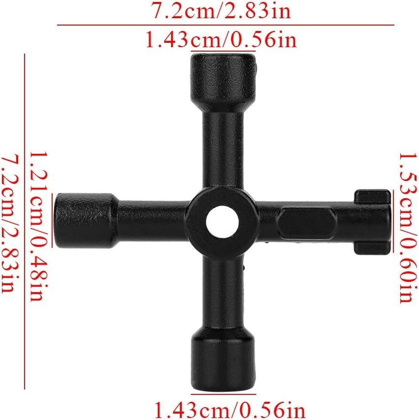Black Universal 4-Way Zinc Alloy Cross Key for Electric & Gas Access Tools