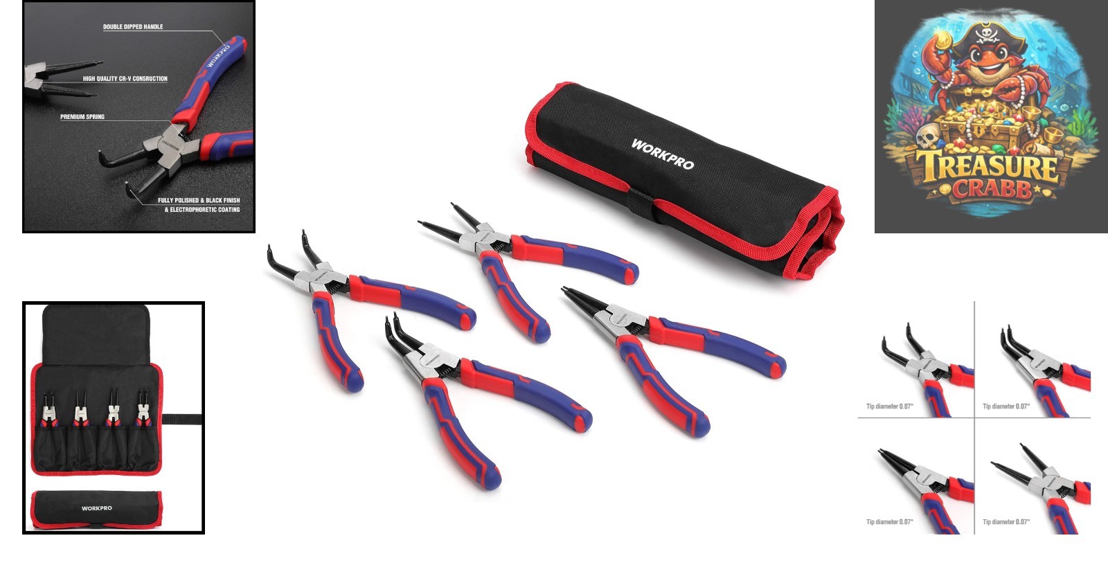 Versatile 4-Piece Snap Ring Pliers Set – External/Internal with Ergonomic Grip