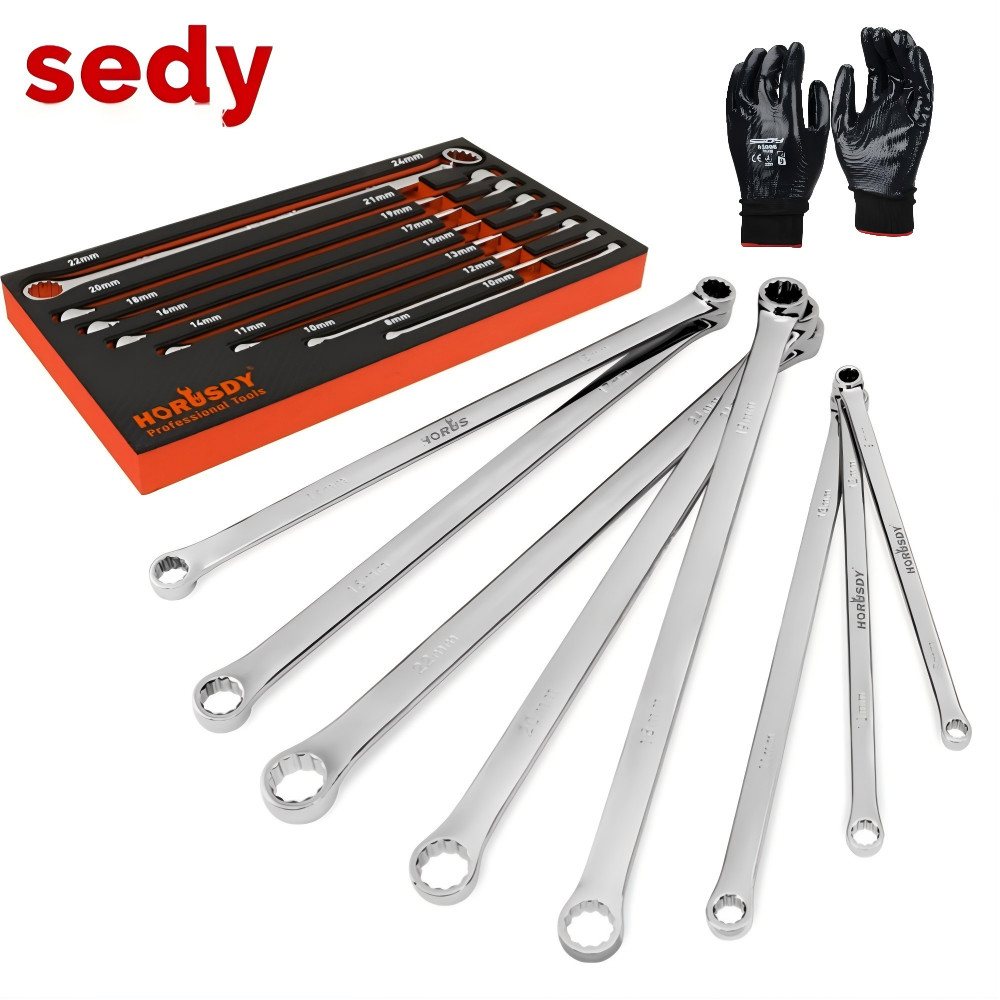 Extra Long Wrench Set Double Box End Metric 9Pcs CR-V with EVA Foam Organizer