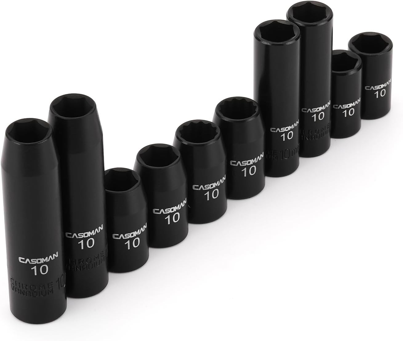 Impact Socket Set 10pcs 10mm Chrome Vanadium 1/4 3/8 Drive Black Finish