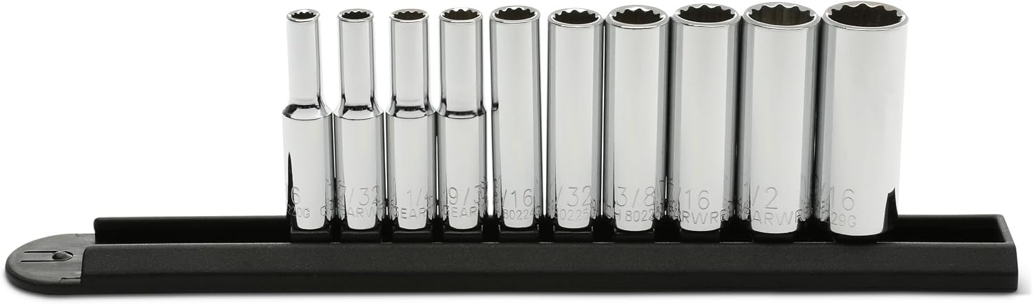 10 Pc. 1/4″ Drive 12 Pt. Deep Socket Set, SAE