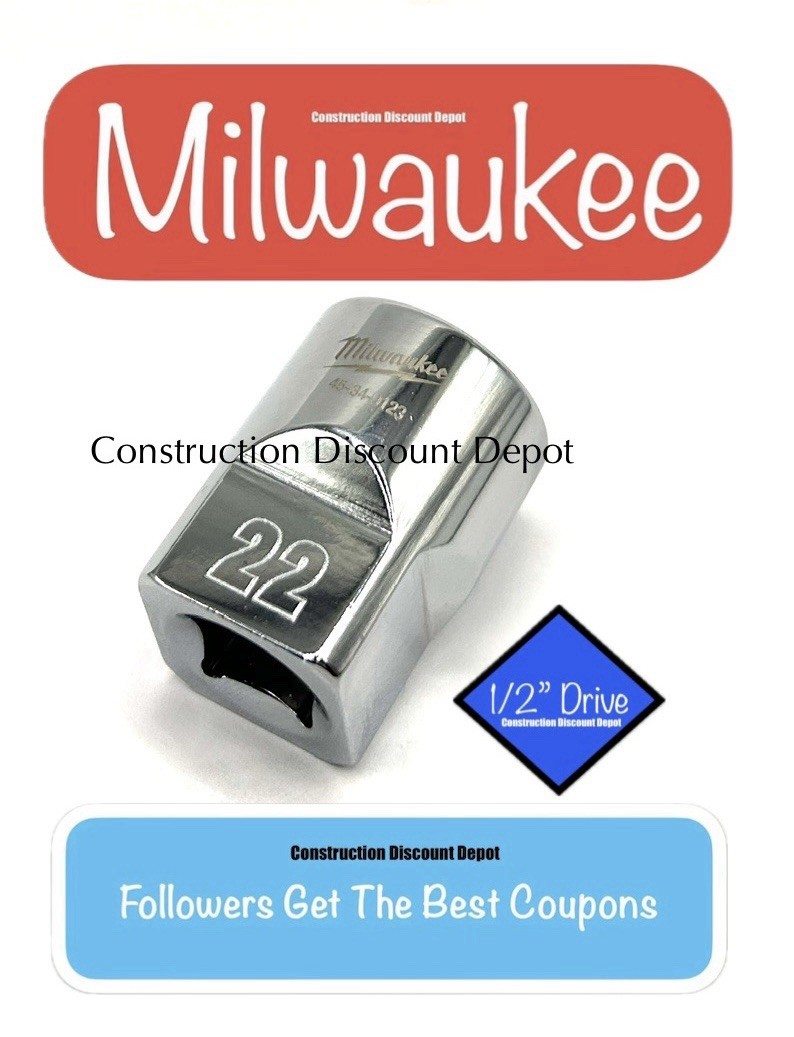 Milwaukee 22mm 1/2″ Drive 6 Point Standard Shallow Socket 45-34-9123 22 MM