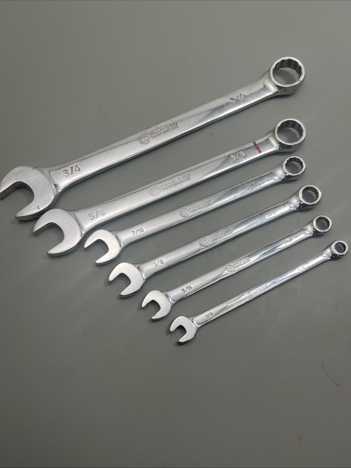 Vintage Kobalt Combo Wrench Set Of 6 SAE 1/4,5/16,3/8,7/16,5/8,3/4”