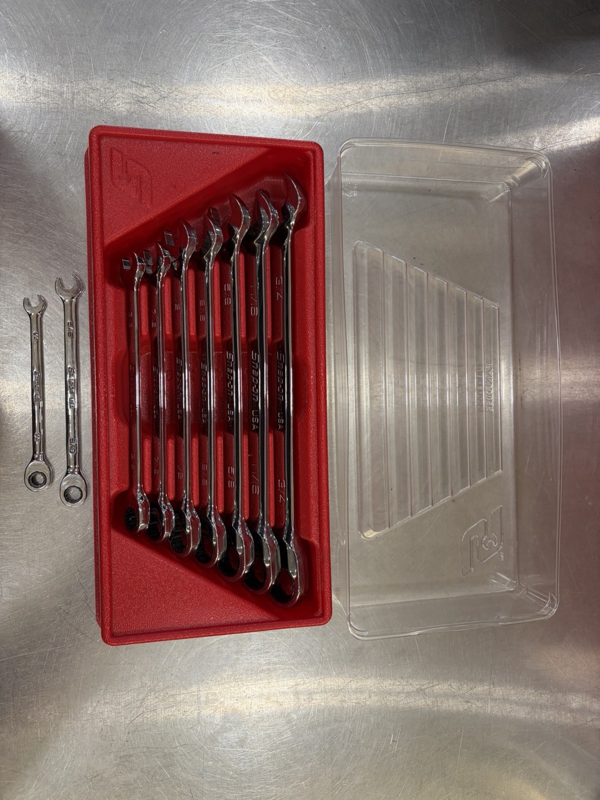 9 pc SAE Flank Drive Non-Reversible Ratcheting Combination Wrench Set (1/4-3/4)