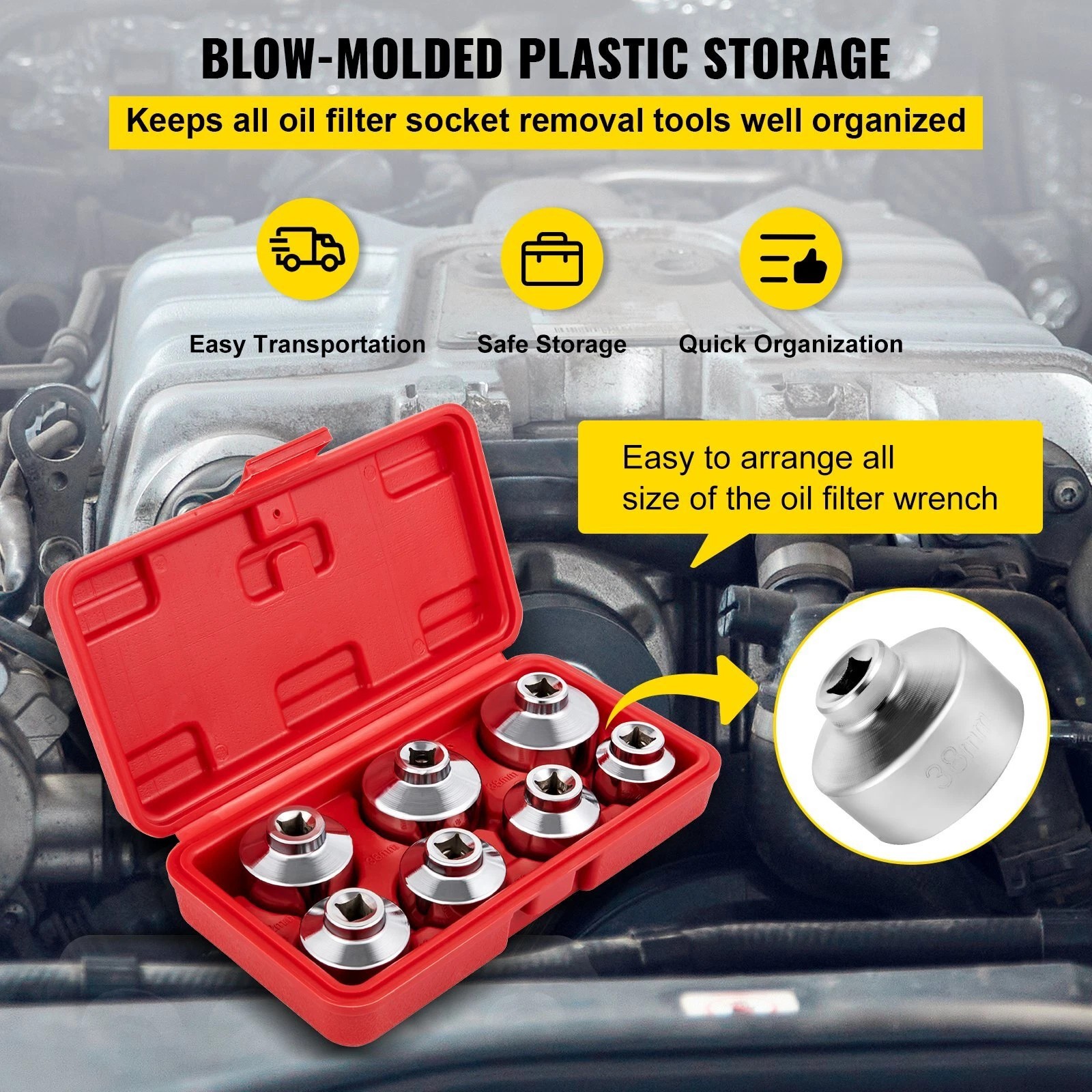 LABLT 7 Oil Filter Cartridge Socket Wrench Hex Key Metric 24/27/29/30/32/36/38mm
