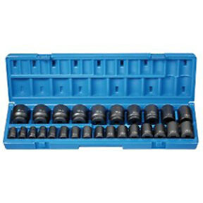 26-Piece 1/2 in. Drive 12-Point Metric Standard Impact Socket Set GRY-1726M New!