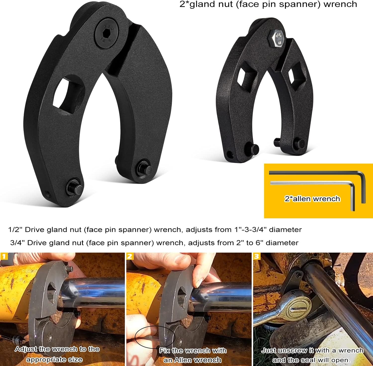 Hydraulic Cylinder Repair Tools Rod/Gland Wrench Seal Installer For Skid Steers