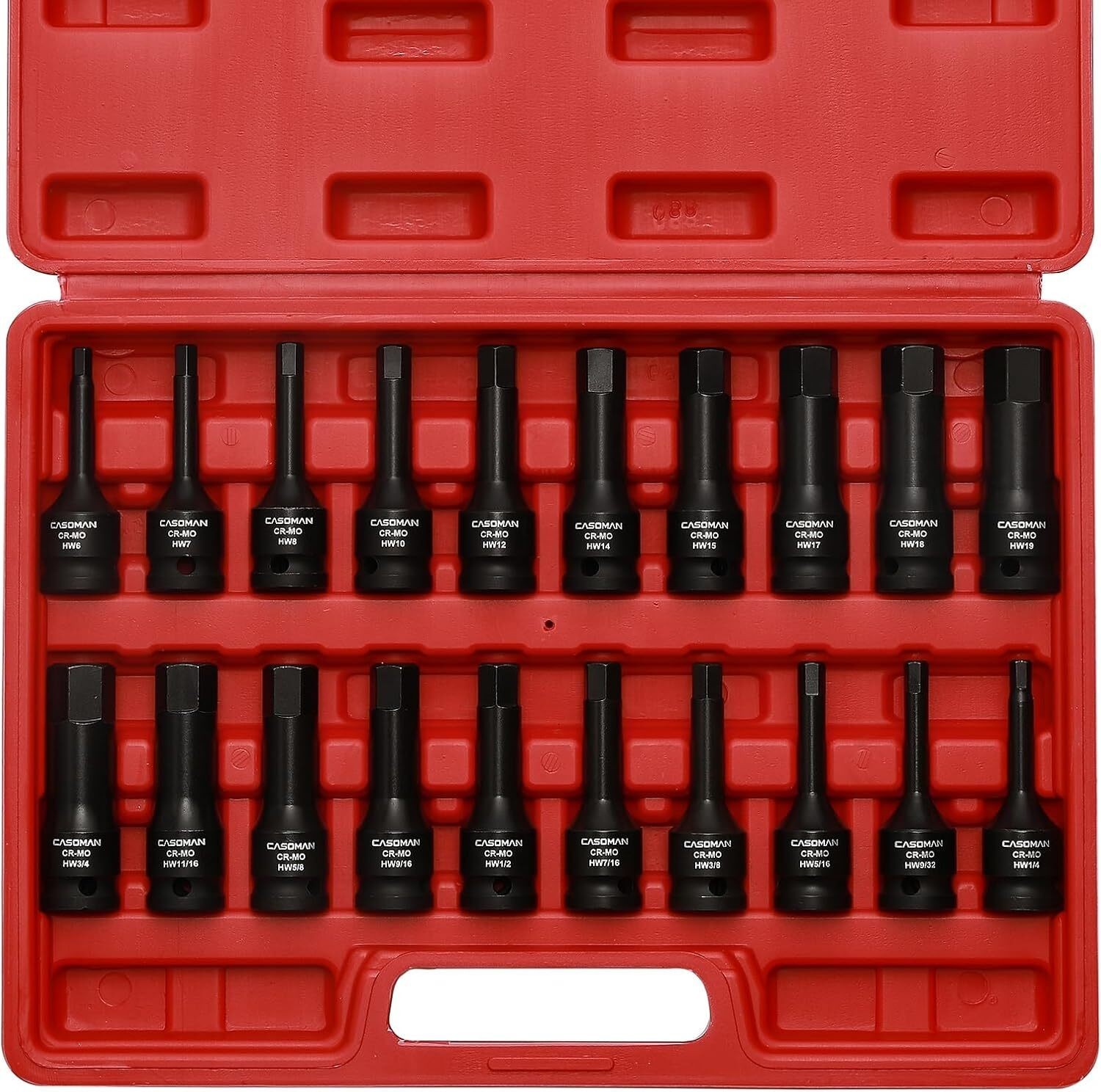 20PC 1/2″Drive Master Impact Hex Bit Set Hex Driver SAE/Metric 1/4″-3/4″6mm-19mm