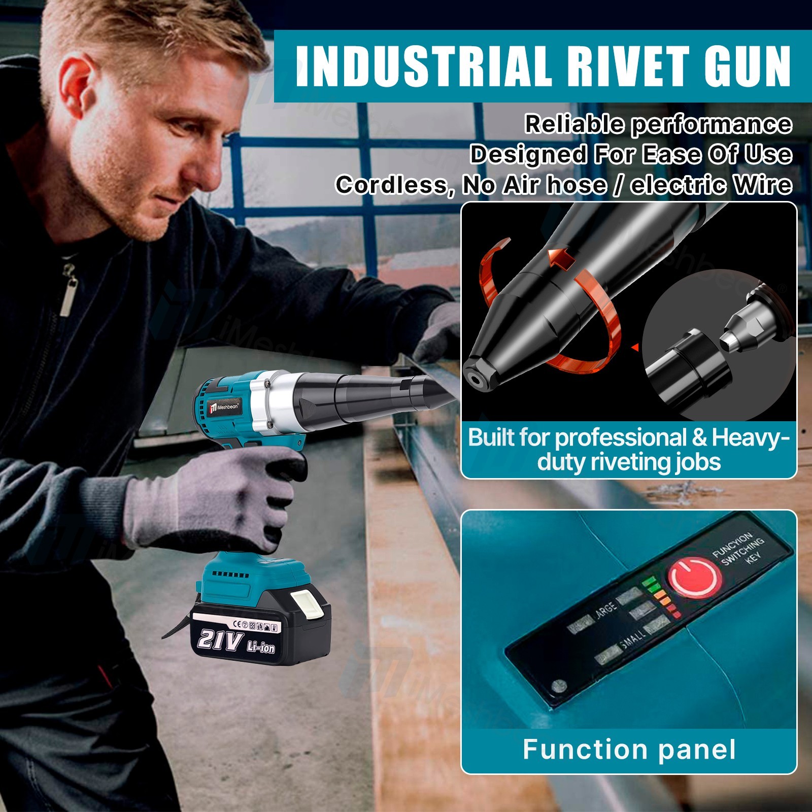 Cordless Rivet Gun 5.5Ah Battery Automatic Electric POP Blind Riveting Riveter