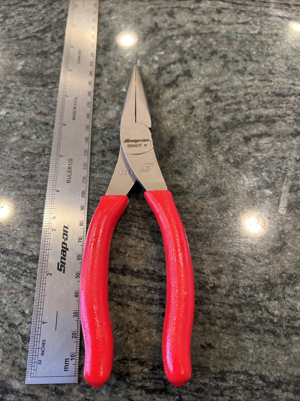 Snap-On 96acf 8″ talon grip needle nose pliers red