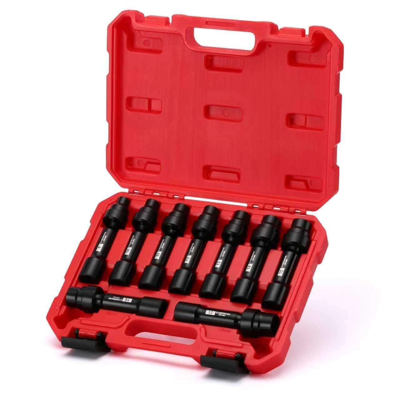 9-Piece 1/2″ Drive Deep Impact Swivel Socket Set, Metric 8mm-17mm, Cr-Mo Steel,