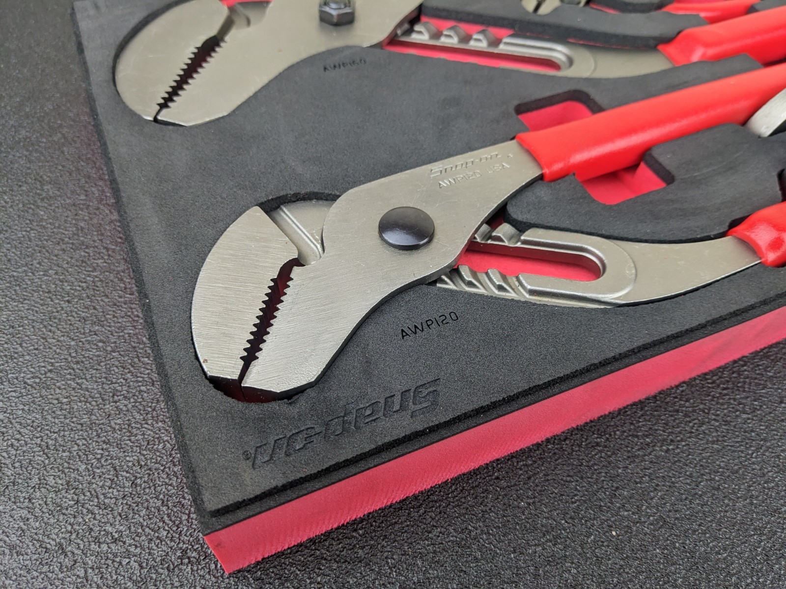 #bp054 Snap-on Tools USA NEW RED Adjustable Joint Pliers Foam Set PLAJ600FR