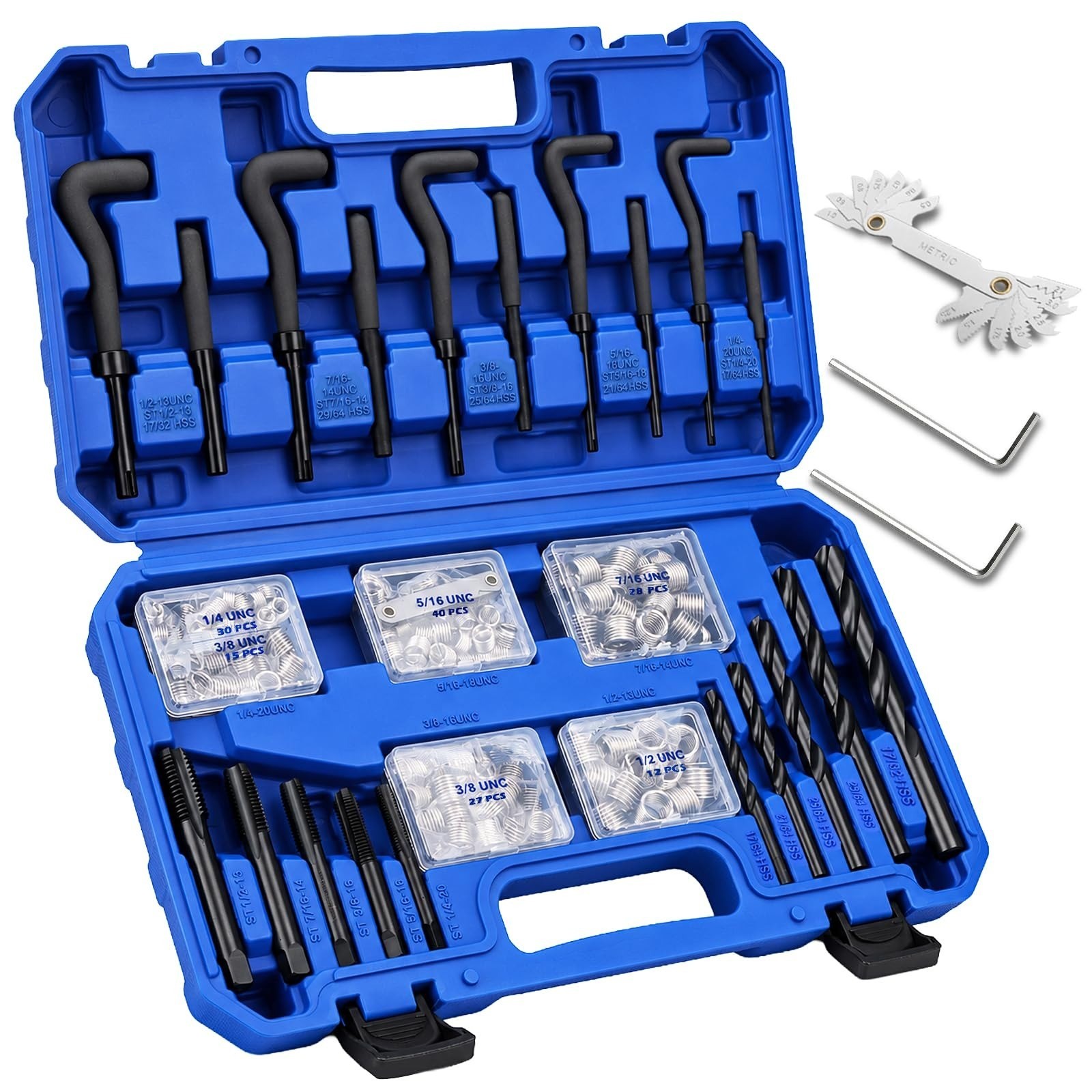 Metric Helicoil Thread Repair Kit: 131-Piece Heli Coil HSS Drills Inserts Taps &