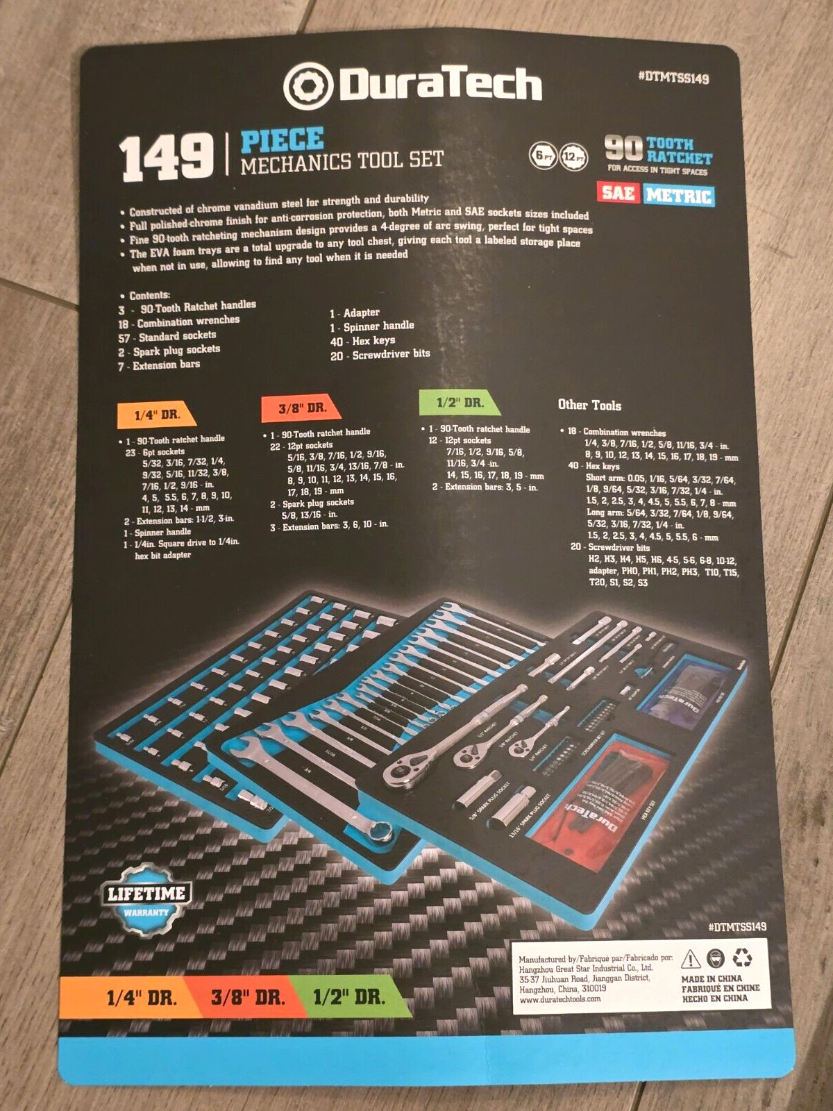 Duratech 149pc Master Socket, Ratchet, Wrench Tool Set in 3 Foam Storage Trays!
