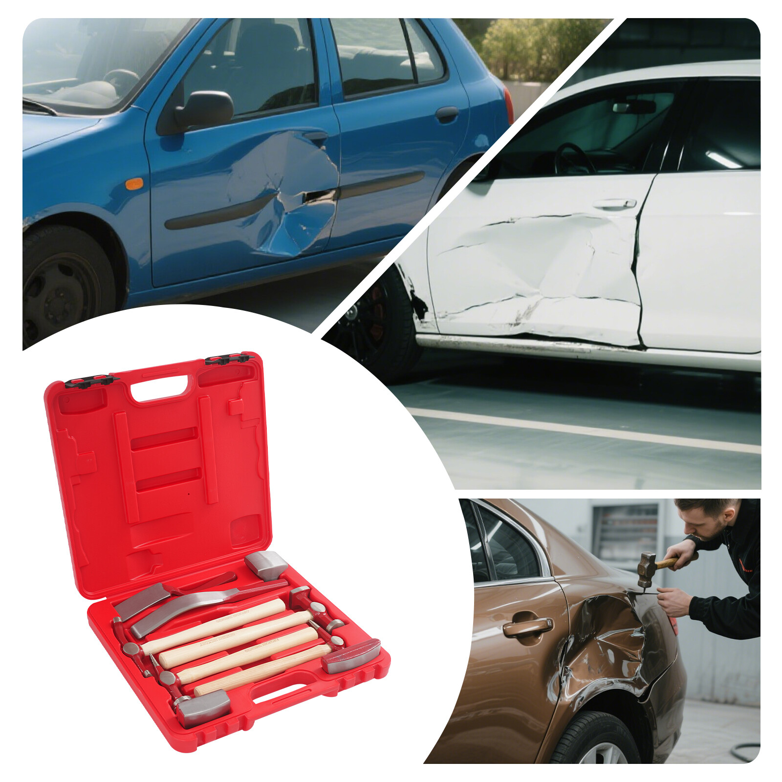 9pcs Set Hand Car Auto Body Work Hammer Dent Dolly Repair Kit w/ Tool Box