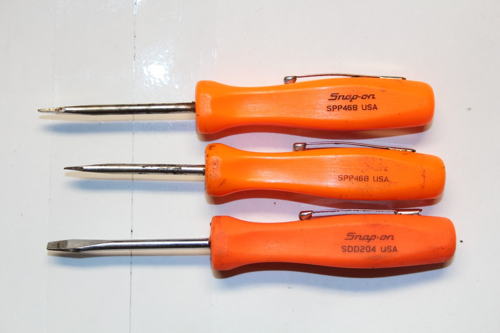 SNAP-ON TOOLS 3-PIECE LOT OF Flat Tip Pocket Screwdriver (Orange) USA