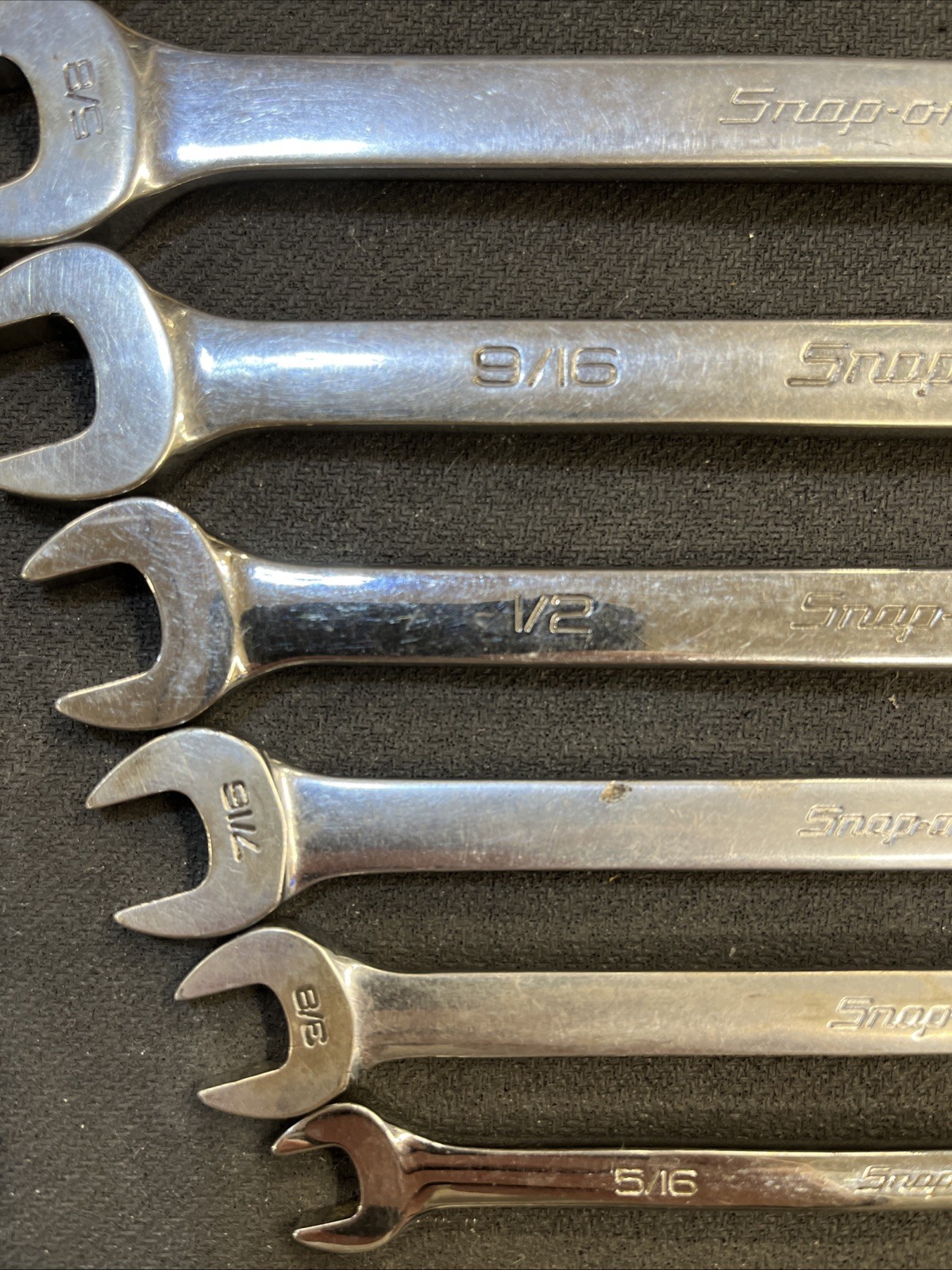 Snap On 7 Piece SAE Flex Head Open End Wrench Set 3/8-3/4 FHO607B With 5/16”